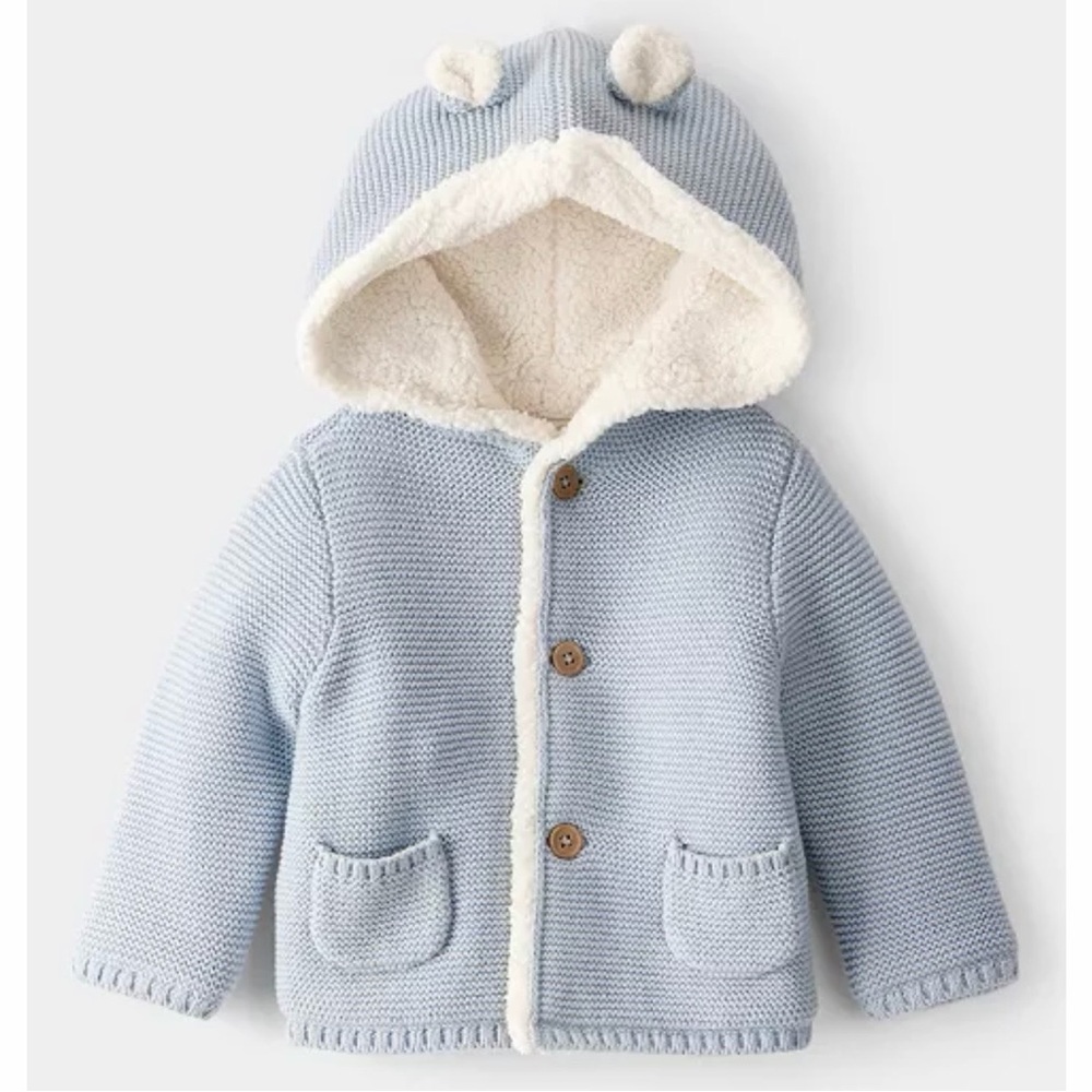 Cozy Blue Hooded Baby Cardigan Baby Boys' or Baby Girls'